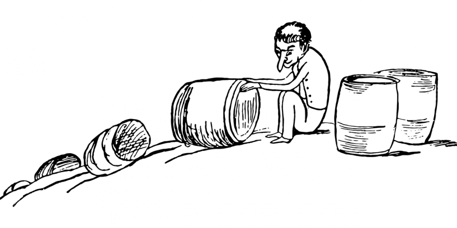 man with barrels