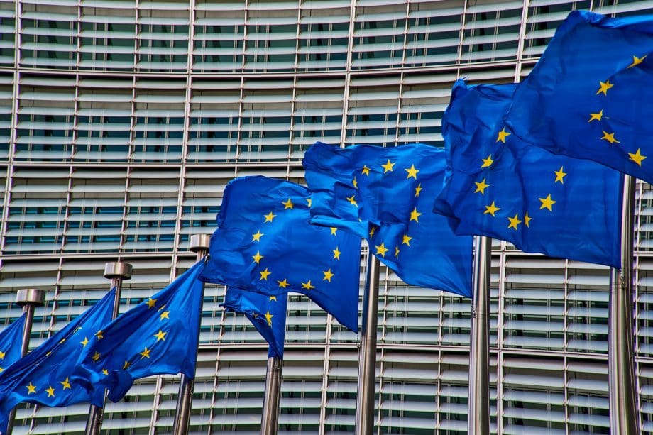 Flagi europejskie w Brukseli